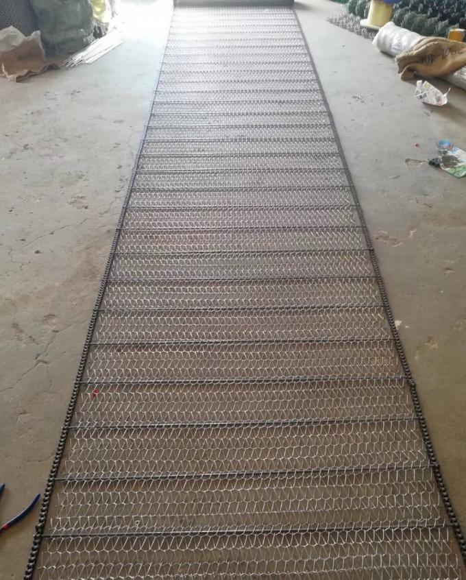 400mm 500mm Metal Wire Mesh Conveyor Flat Flex Belt Dengan Rantai 8
